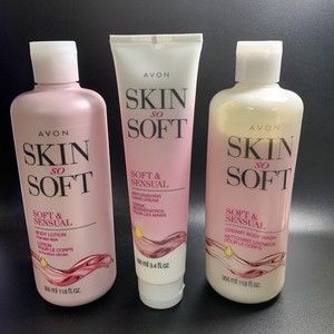 New Set of AVON Skin so Soft Soft & SensualBath body lotion Bist Wash Hand Cream